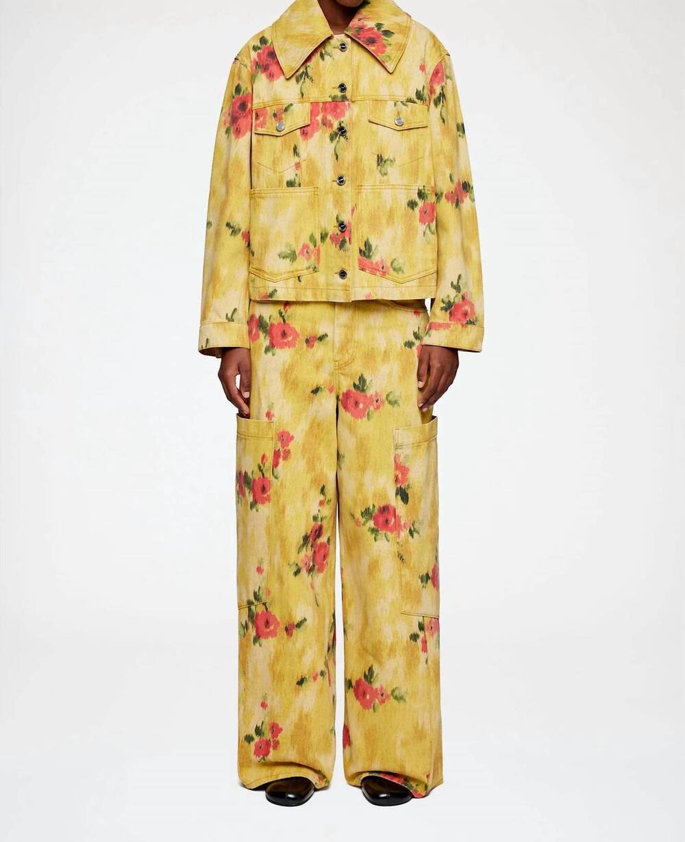 NEW GANNI print denim jacket in vibrant yellow - Picture 1 of 5